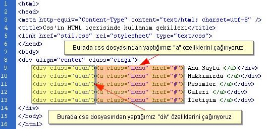 Cssin Html İ&ccedil;erisinde Kullanım Şekilleri, Puseduo Class &Ouml;rnekleri